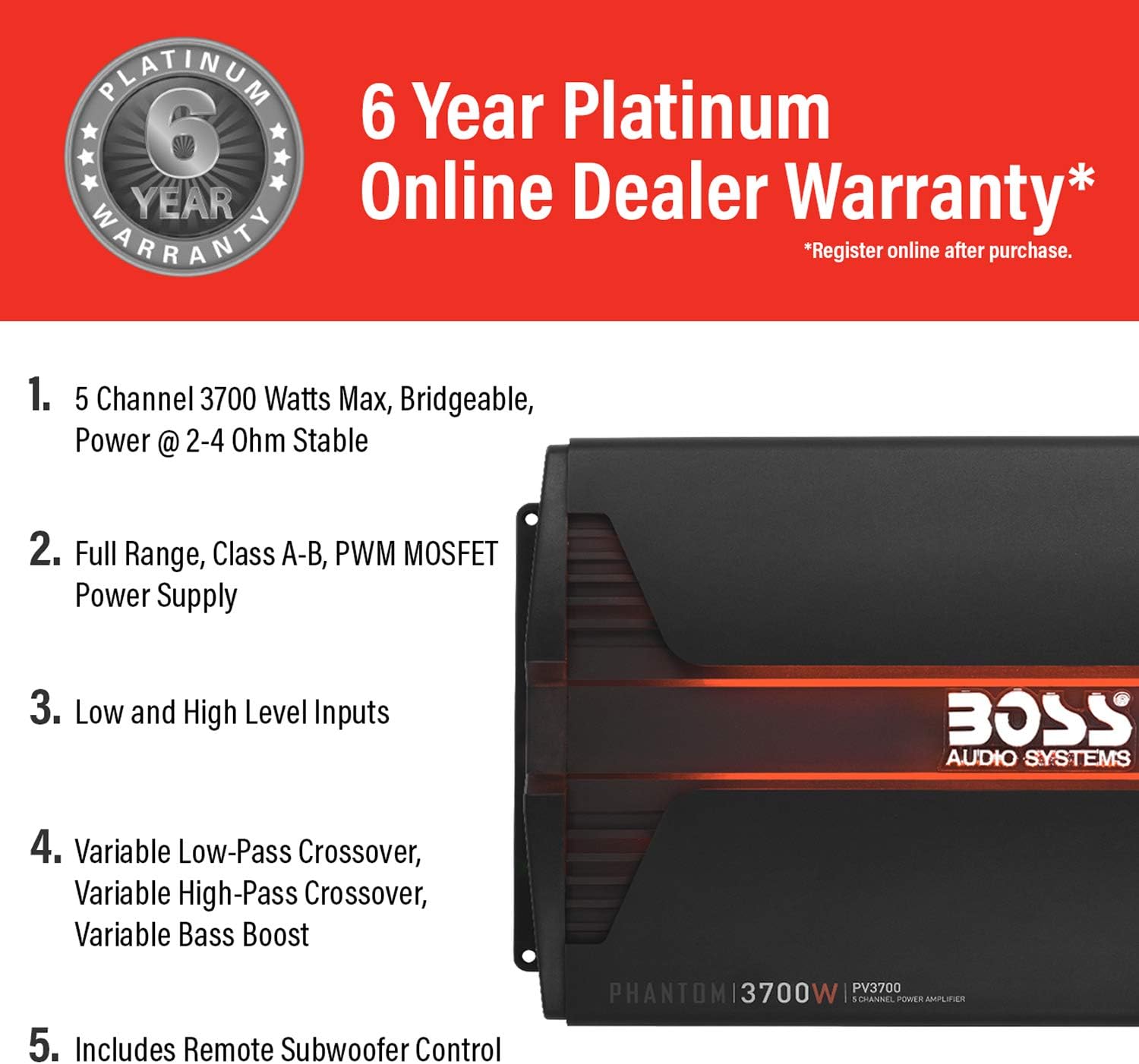 BOSS PV3700 5-Channel Car Amplifier – Power Your Sound