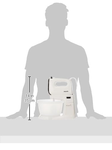 Versuni Philips HR3745/00 Mixer Daily with 5 speeds and Turbo, Stainless Steel Hooks, Container Included, 450 W, White