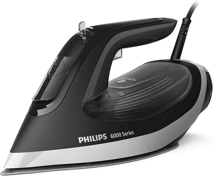 Philips Steam Iron 6000 Series - 2600W, 45g/min Continuous Steam, 190g Steam Boost, SteamGlide Plus Soleplate, 300ml Water Capacity, Black/Silver - DST6120/86