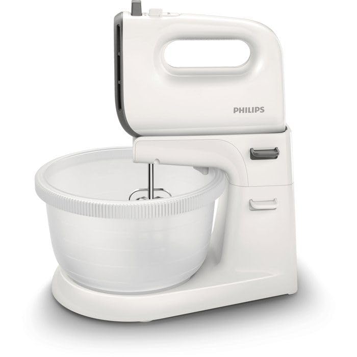 Versuni Philips HR3745/00 Mixer Daily with 5 speeds and Turbo, Stainless Steel Hooks, Container Included, 450 W, White