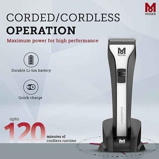 Moser Chrom2Style Blending Edition Professional Cordless Hair Clipper for Men (Made in Germany) | 105-Min Run Time | Removable Blade & Magnetic Premium Attachment Combs (1877-0152)