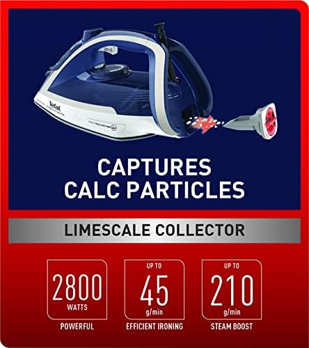 Tefal Ultraglide Anti-Calc Plus Steam Iron, 270 ml, 2800 Watts, Blue/Silver, Plastic/Durilium Airglide, FV5820G0