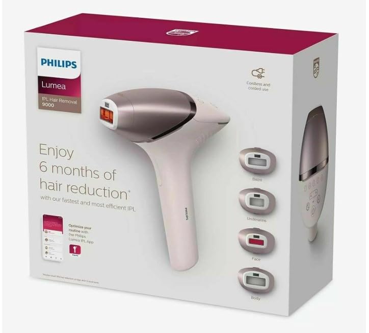 Philips Lumea Prestige IPL Epilator, Pulsed Light, Wireless, 4 Smart Heads (Body, Bikini, Underarms and Face) and SmartSkin Sensor, Pink BRI958/00