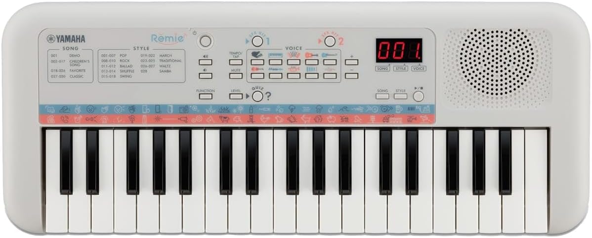 Yamaha Remie PSS-E30 - Portable and Lightweight Keyboard for Young Children, 47 Built-in Voices, 74 Sound Effects and a Quiz Mode, Fun Learning Instrument, in White