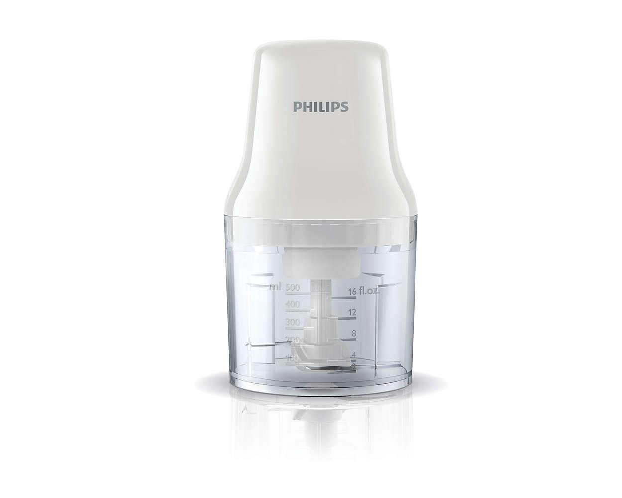 PHILIPS Daily Collection Chopper HR1393/01, 450W, Easy press down operation, Large 0.7 L bowl, White, Stainless steel blade