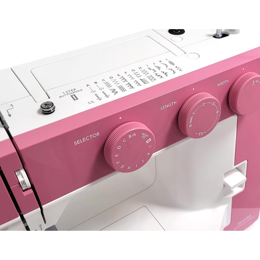 Janome 1522PG Pink Mechanical Sewing Machine | 22 Integrated Stitches | 1 Step Automatic Eyelet | Automatic Threader | Free Arm | LED Light | Anniversary Edition