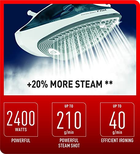 TEFAL Steam Iron | Express Steam | Iron Steamer | 2400 W | 270 ml | Blue/White | Cerilium/Plastic | 2 Years Warranty | FV2831M0