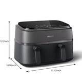 Philips Dual Basket Air Fryer 3000 Series, 8-in-1 functions, 9.5 Quarts, 2 Drawers, Auto-sync Cooking Time, 90% Less Fat, Rapid Air Technology, HomeID Recipe App, Dishwasher Safe