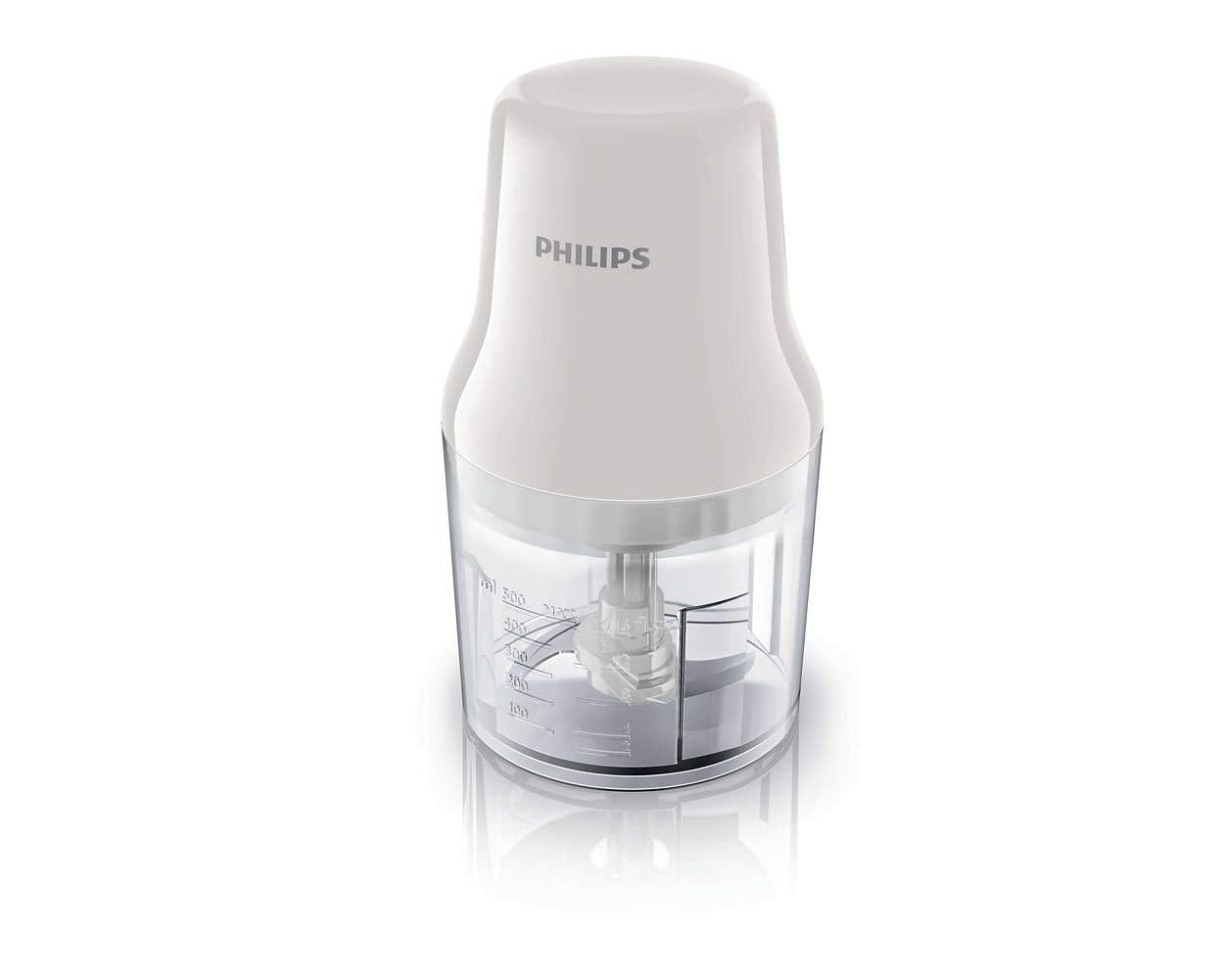 PHILIPS Daily Collection Chopper HR1393/01, 450W, Easy press down operation, Large 0.7 L bowl, White, Stainless steel blade