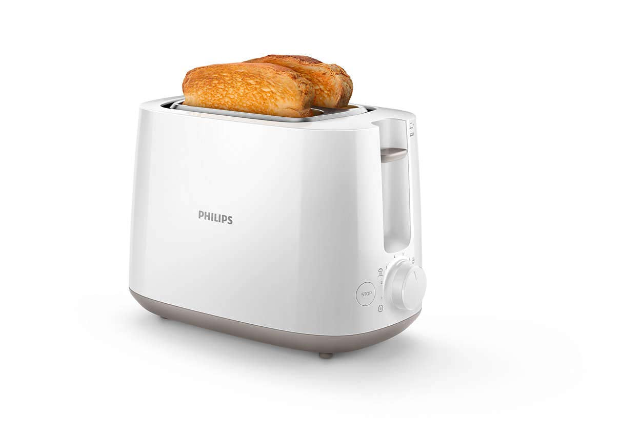 PHILIPS 2 Slice Daily Collection Toaster HD2581/01, With 8 settings and integrated bun warming rack, 2 large variable slots for different size of bread