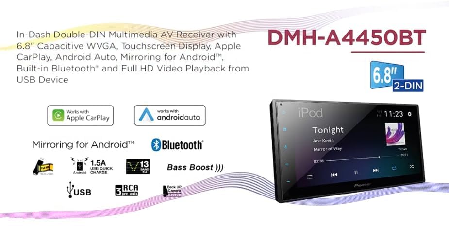 Pioneer DMH-A4450BT WVGA Capacitive Touch Screen Car Stereo, 6.8-Inch Size