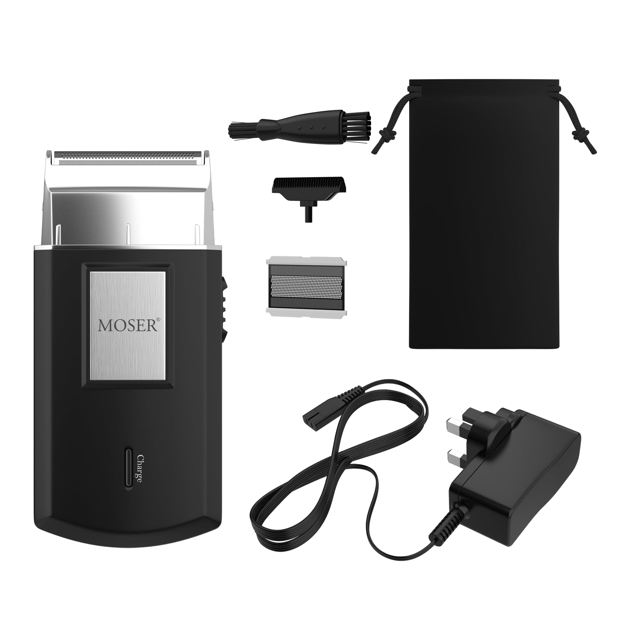 Moser Mobile Shaver, Cordless Precision Shaver with Ultra-Close Cut Foil, Compact Design, Soft-touch Ergonomic Design, Space-Saving Travel Pouch Included (3615-0052)