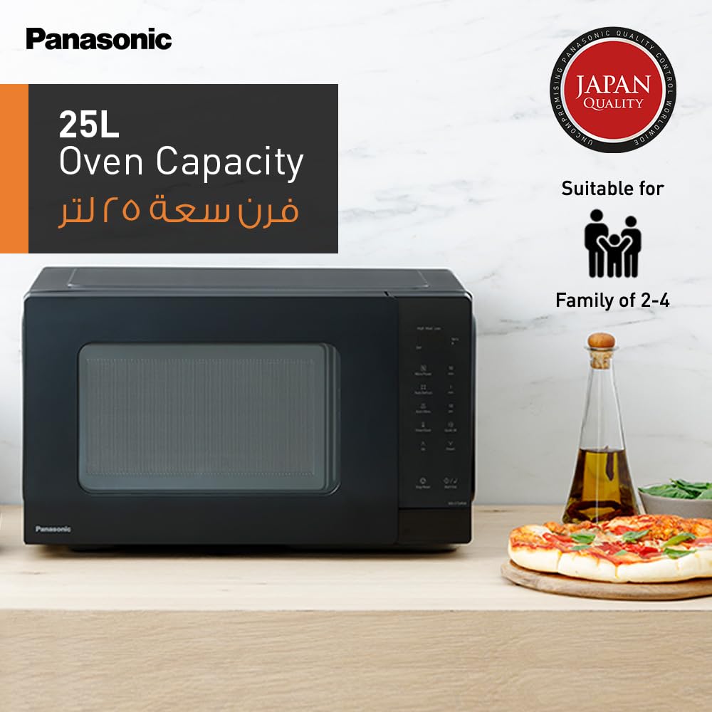 Panasonic 25L Solo Microwave Oven, 900W Power, 5 Power Levels, 10 Auto Programs, Quick 30 Function & Auto Defrost, Compact Countertop Microwave, Large Interior, Black, 1 Year Warranty – NN-ST34NBKPQ