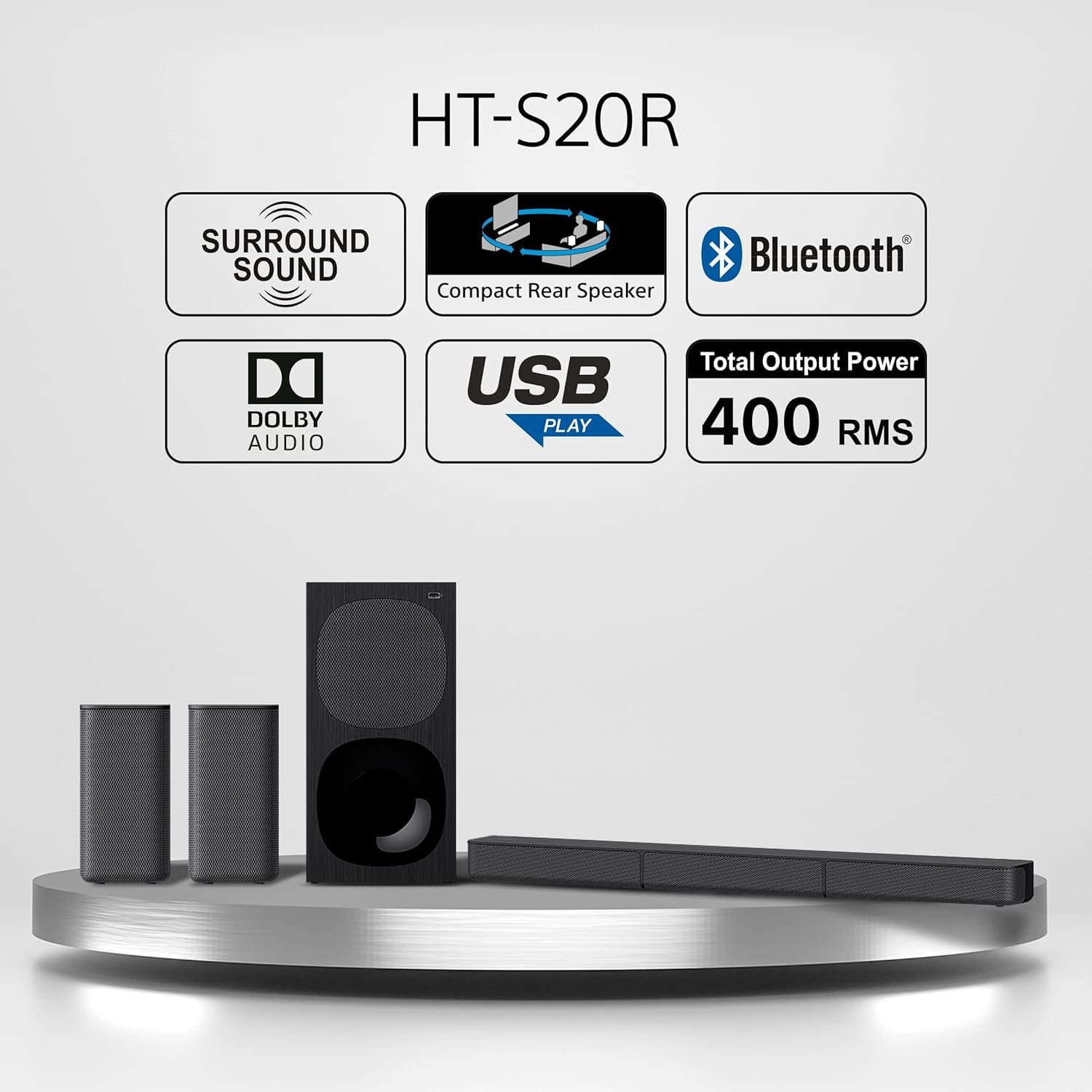 Sony HT-S20R - 5.1ch Soundbar with wired subwoofer and rear speakers, Bluetooth, USB, HDMI, black
