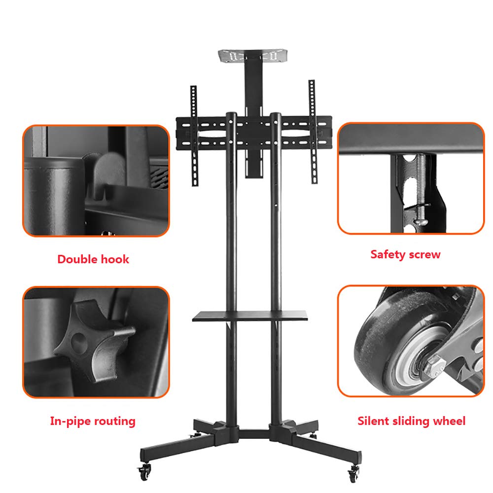 VBARV Swivel Universal TV Stand/Base - TV Cart Floor Stand for 32-55 Inch LCD LED TVs,Height Adjustable TV Mount,with Lockable Wheels, VESA 640x400mm, Holds Up To 100lbs