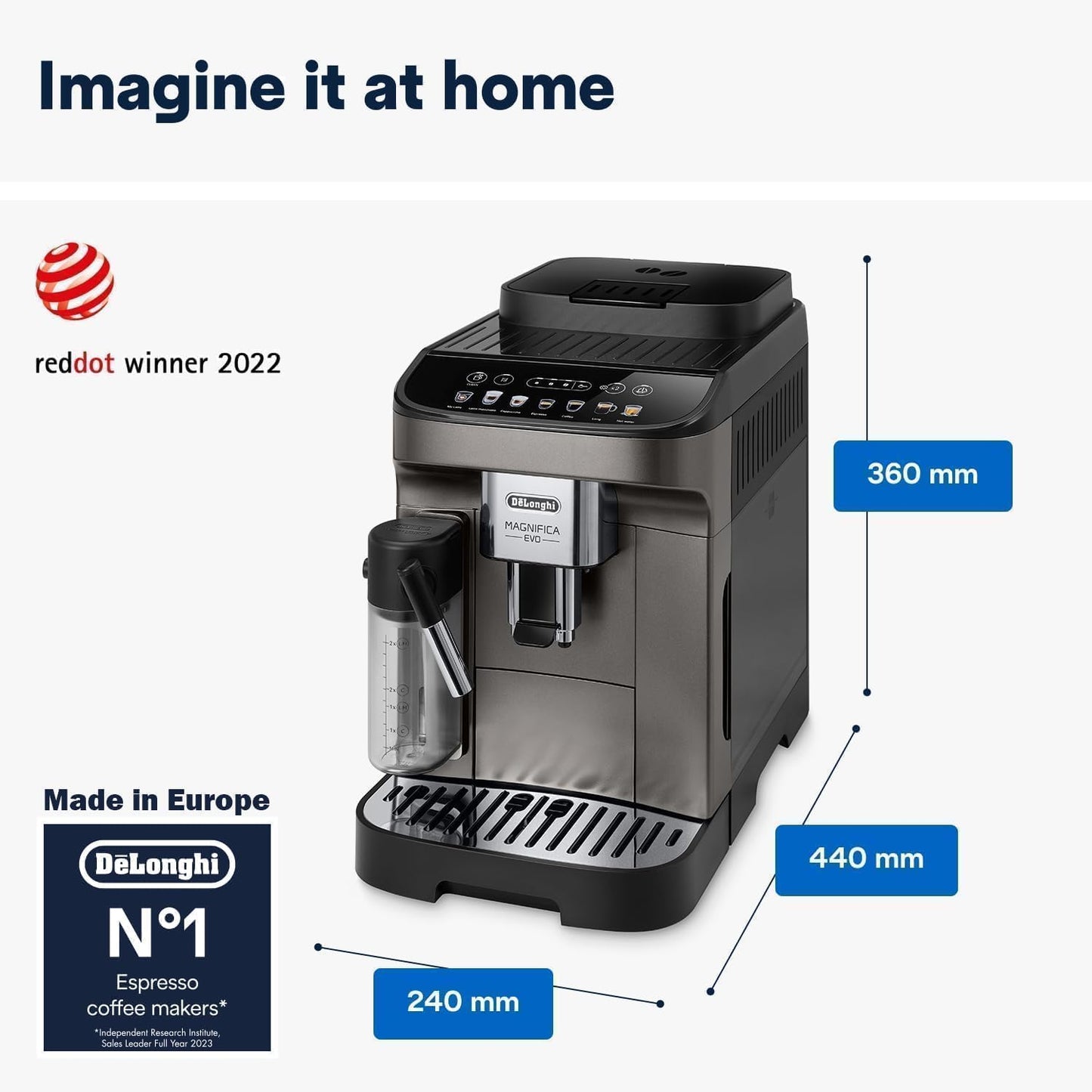 De'Longhi Magnifica EVO Bean to Cup Fully Automatic Coffee Machine, Traditional Milk Frother, Built In Grinder, ECAM290.81.TB, Titanium & Black,