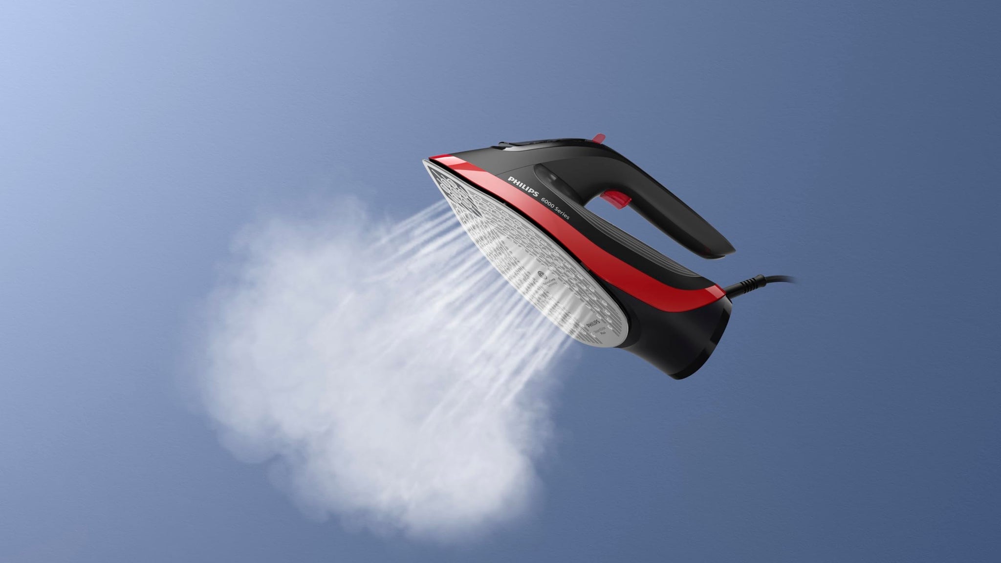 Philips Steam Iron 6000 Series - 2800W, 50g/min Continuous Steam, 220g Steam Boost, SteamGlide Plus Soleplate, 300ml Water Capacity, Black/Red - DST6130/46