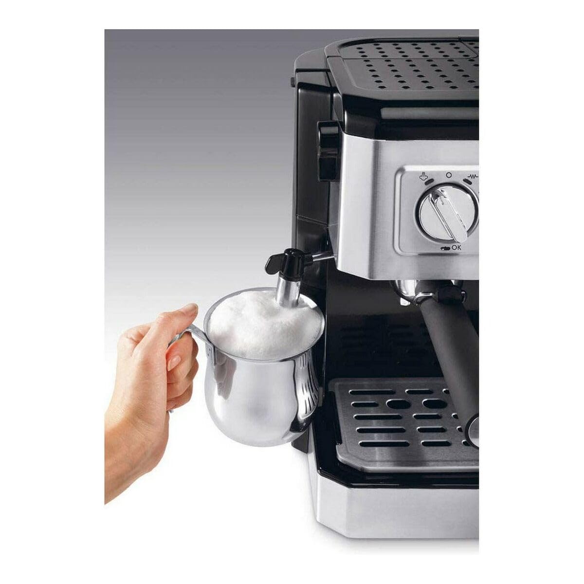 De Longhi Dual Function Coffee Machine Espresso And Drip Coffee Milk Frother BCO421.S (Silver)