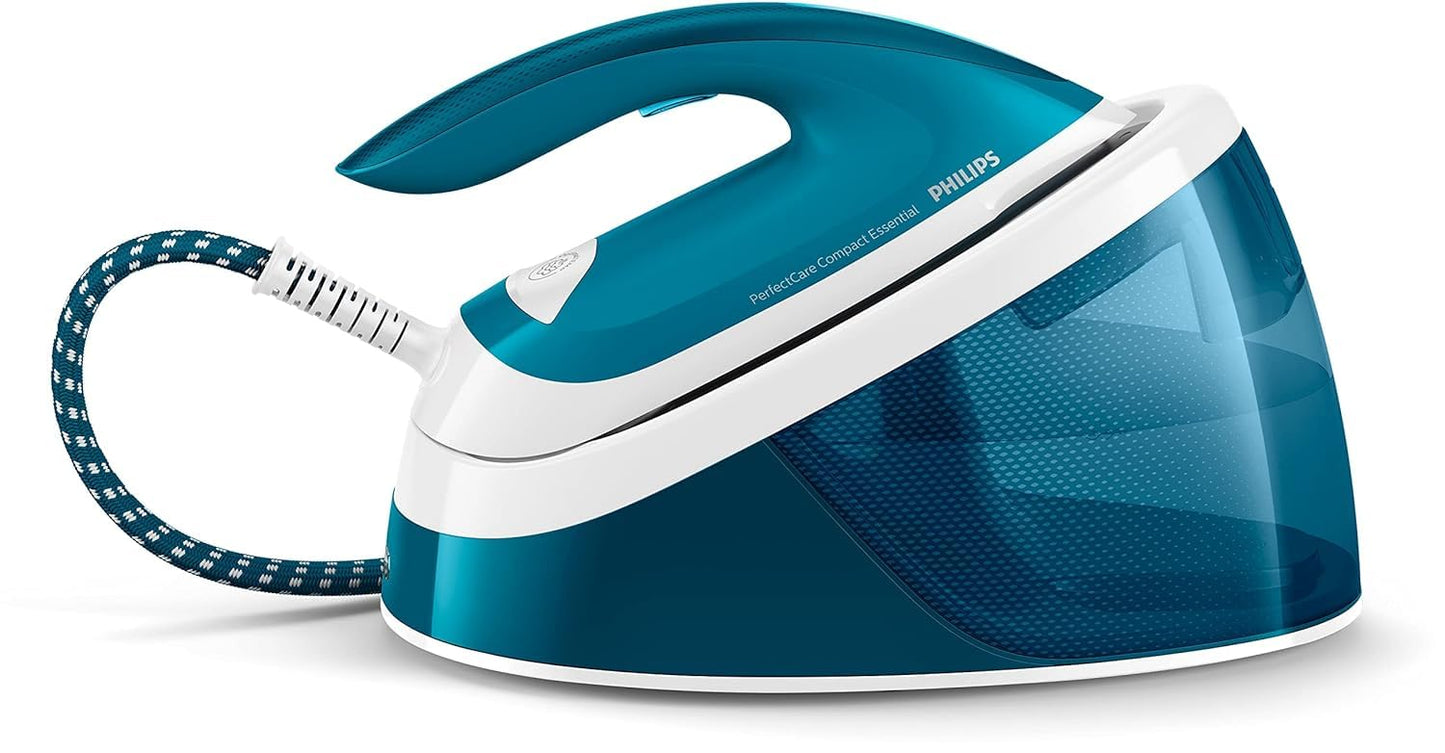 Philips PerfectCare Compact Essential Steam Generator Iron - 2400W, 120g/min Continuous Steam, 1.3L, OptimalTEMP Technology, Blue/White - GC6815/26
