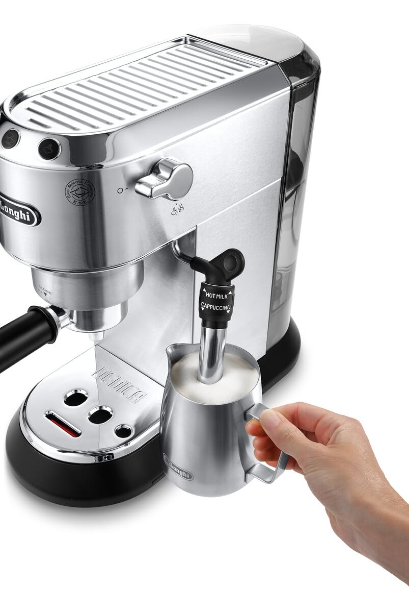 De'Longhi Dedica Pump Espresso Manual Coffee Machine with FREE Electric Coffee Grinder | Cappuccino, Latte, Milk Frother | Stainless Steel Grinding Blade With 12 Settings | EC685.M+KG79 (Metal)