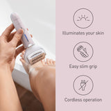 Panasonic ES-EY80 Wet and Dry Epilator for women, Double Disc with 60 Tweezers, Flexible 90° Pivoting Head, 3 Speed Setting & LED Light, Up to 30 Minutes Operation Time, 5 attachments