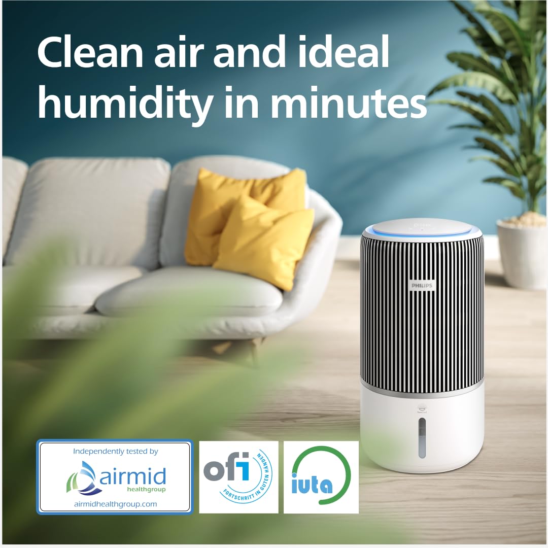 Philips Smart 2-in-1 Air Purifier & Humidifier PureProtect Water 3400 Series - 78 m2, HEPA, Active Carbon, 5 Speed, Sleep Mode, Child Lock, 3.2L Water Tank, Connected, White - AC3420/10