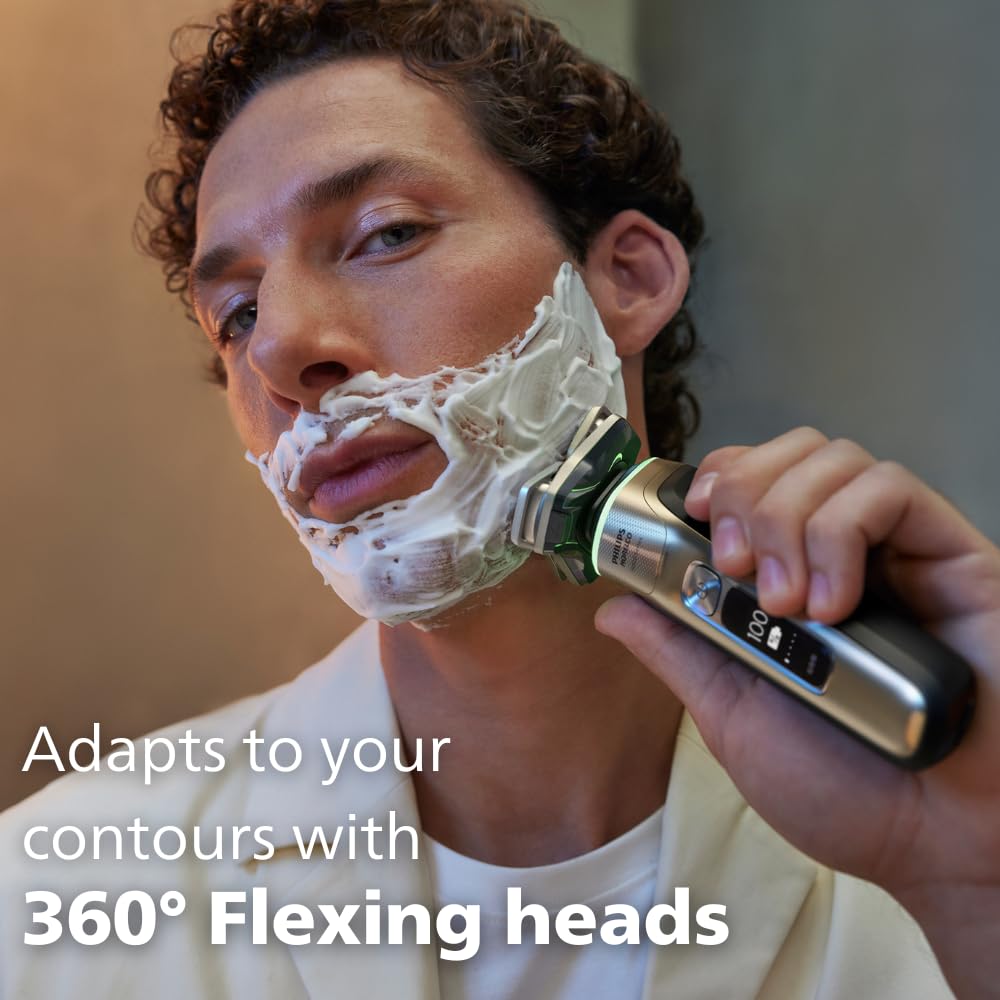 Philips Shaver Series 9000 SkinIQ with Pressure Guard Sensor, Dual SteelPrecision Blades, 360-D Flexing Heads, Chrome, S9985/50