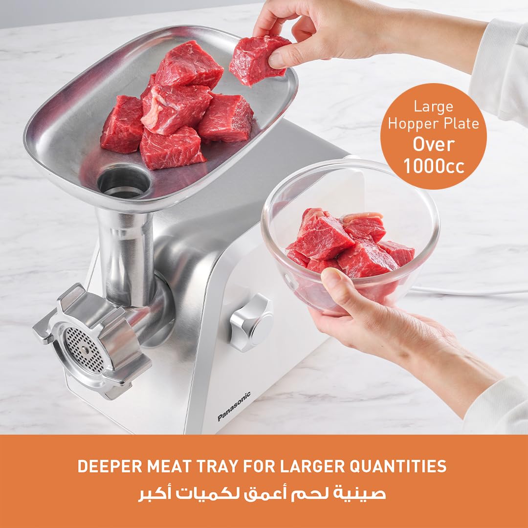 Panasonic 1700W Meat Grinder, Blade Made in Japan for Efficient Grinding, Reverse Mode - MK-GX1711WTZ