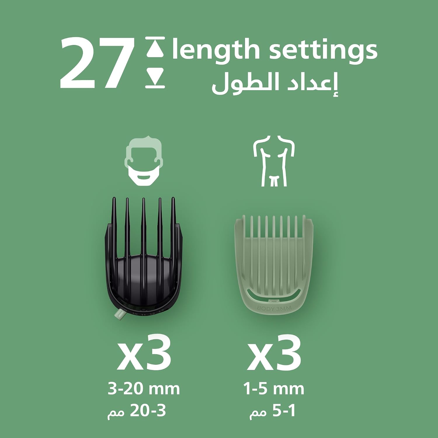 ماكينة التشذيب متعددة الاستخدامات MG7922/15 من Philips | مجموعة عناية 13 في 1 لتشذيب الوجه والشعر والجسم | مشط دقيق لتسريح مثالي | 120 دقيقة من الاستخدام اللاسلكي، مقاومة للماء