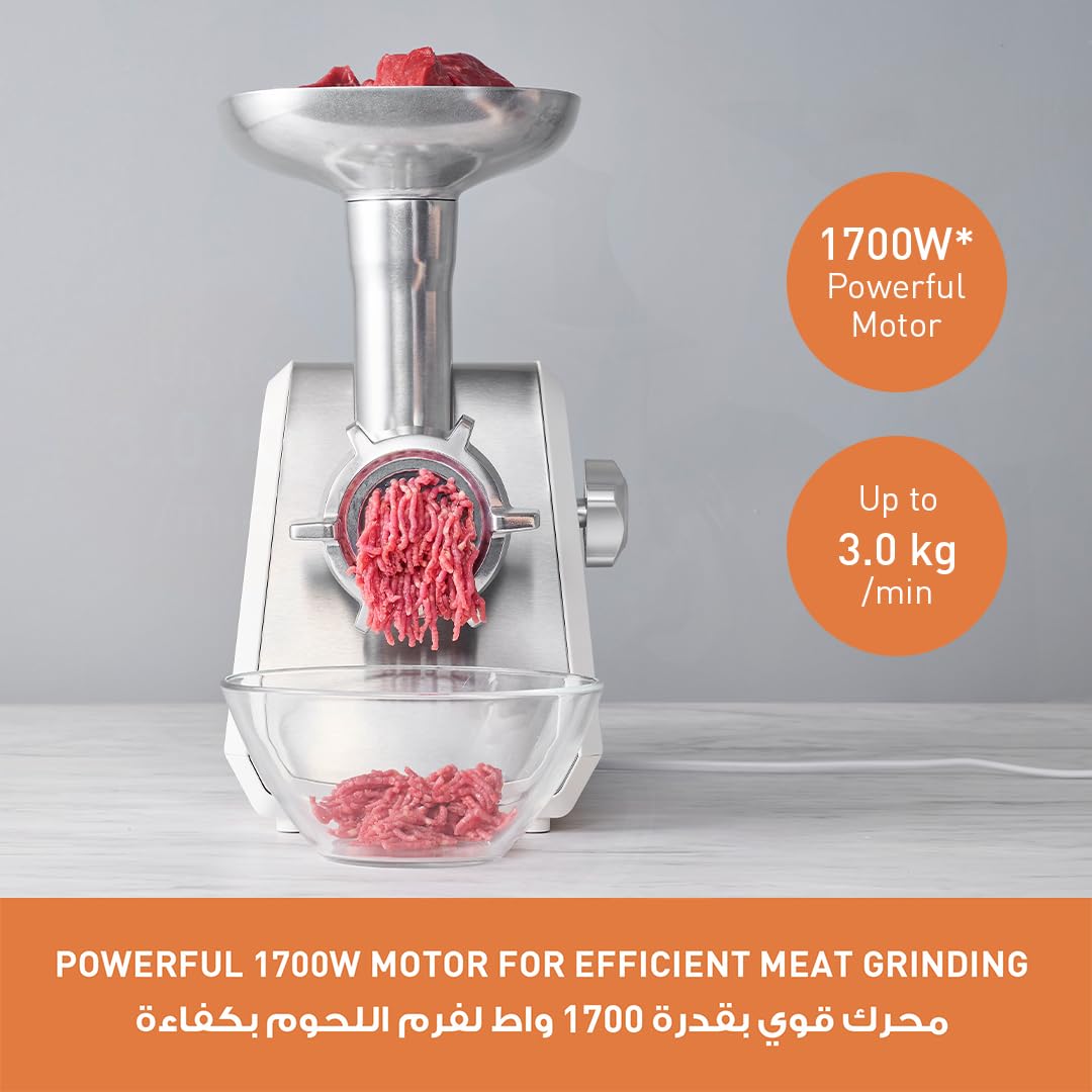 Panasonic 1700W Meat Grinder, Blade Made in Japan for Efficient Grinding, Reverse Mode - MK-GX1711WTZ