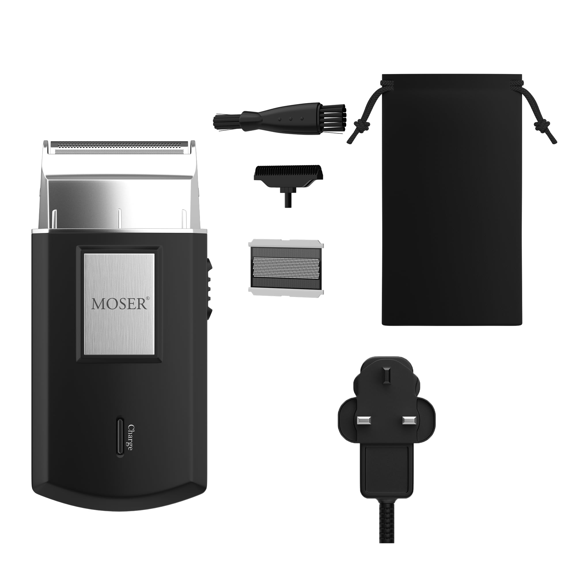 Moser Mobile Shaver, Cordless Precision Shaver with Ultra-Close Cut Foil, Compact Design, Soft-touch Ergonomic Design, Space-Saving Travel Pouch Included (3615-0052)