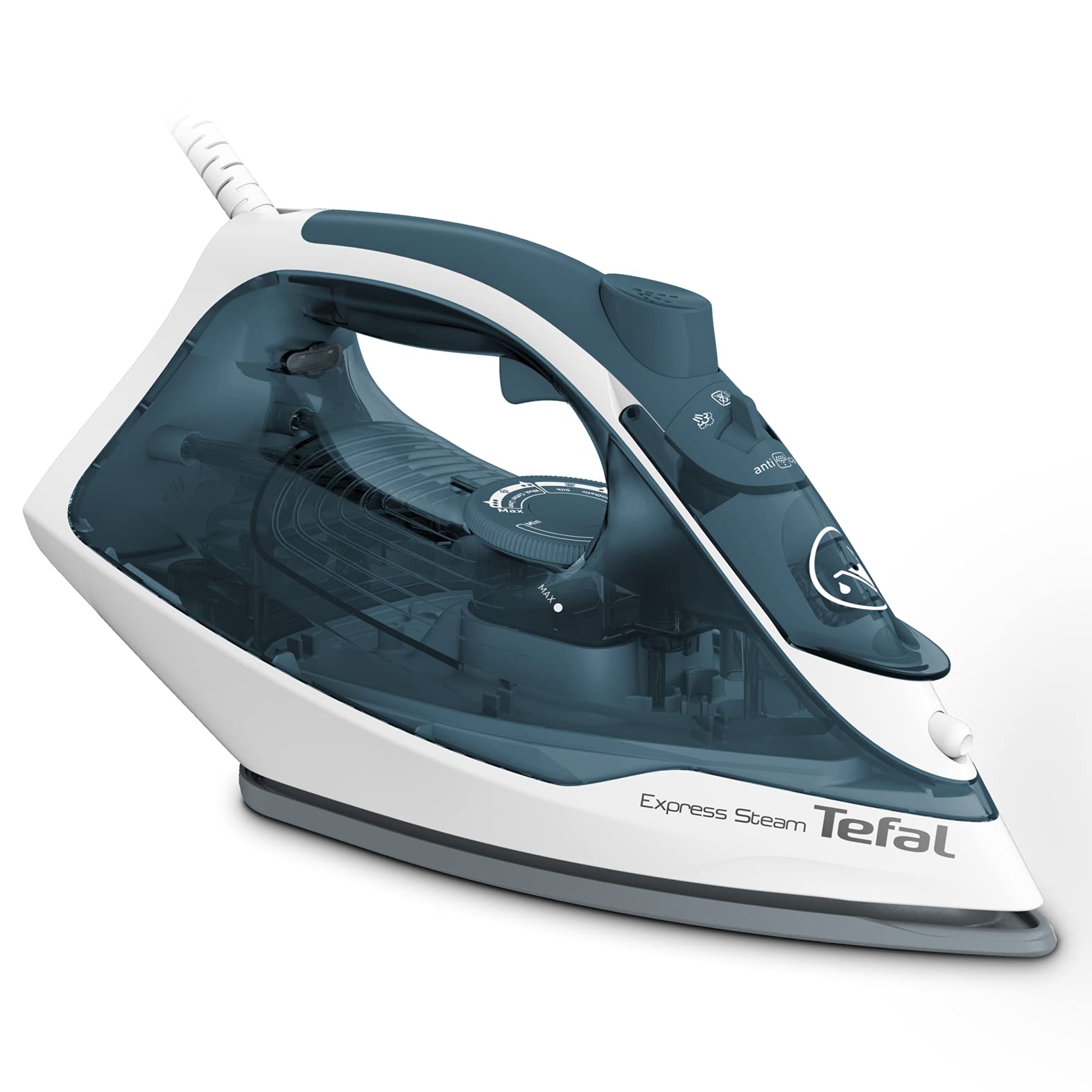 TEFAL Steam Iron | Express Steam | Iron Steamer | 2400 W | 270 ml | Blue/White | Cerilium/Plastic | 2 Years Warranty | FV2831M0