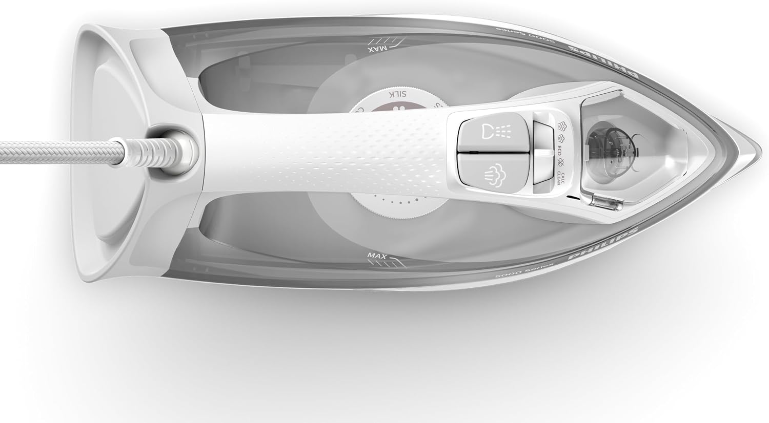 Philips Steam Iron 5000 Series - 2400W, 40g/min Continuous Steam, 160g Steam Boost, 300ML, Anti-Drip Technology, White/Grey - DST5010/16