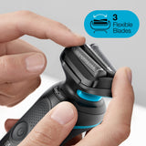 Braun Series 5 50-M1000s Wet & Dry Shaver, 3 Flexible Blades, Up to 50 min Shaving 1h Charge, 5 min Quick Charge, Mint