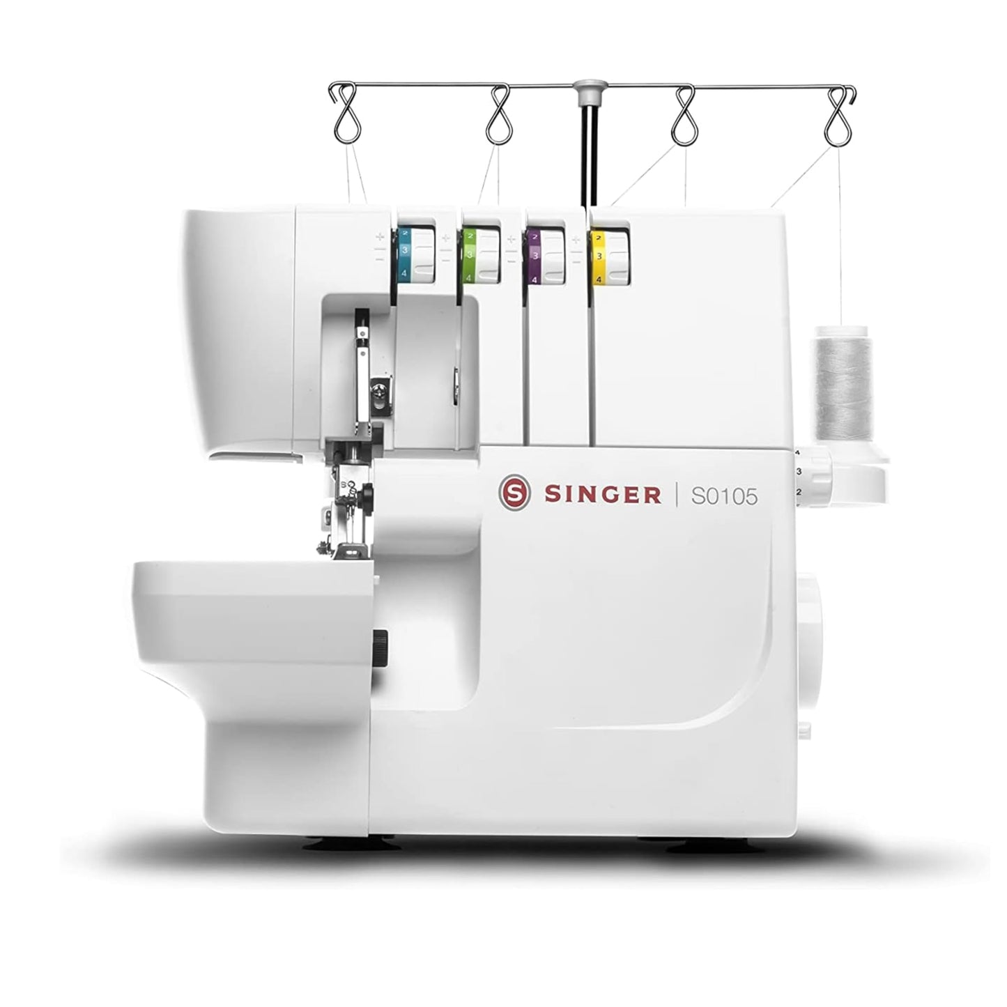 Singer SGM-S0105 Serger Overlocker Machine, 2/3/4 Thread Capacity, 6 Built-In Stitches, 1,300 Stitches Per Minute, Adjustable Stitch Length and Width, Free Arm, and LED Light