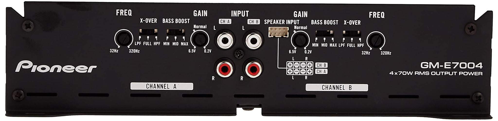 Pioneer Car Amplifier GM-E7002,Number of Channels 2/1 Max Wattage(4 ohms) 125Wx2/500Wx1(Bridge) Rated Power(4 ohms <=1% THD+N) 70Wx2