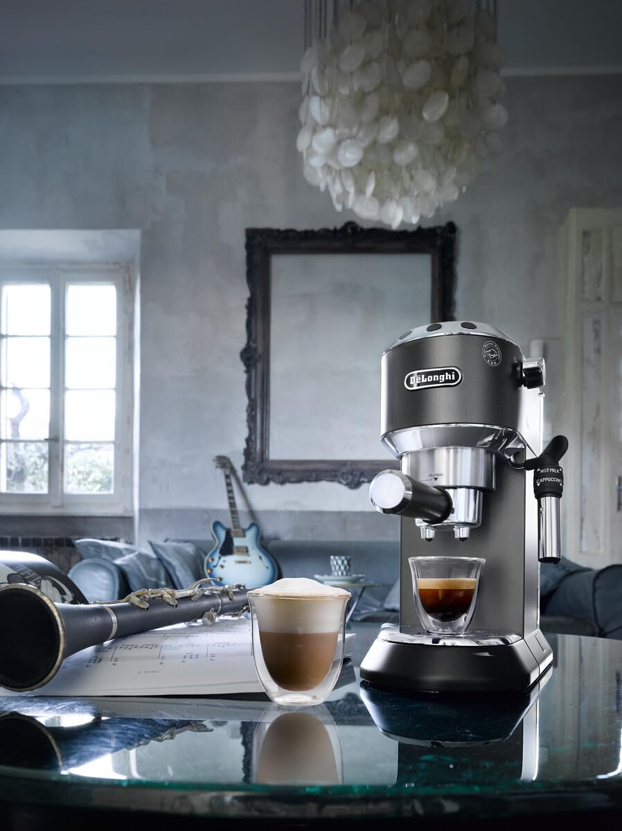 De'Longhi Dedica Pump Espresso Manual Coffee Machine with FREE Electric Coffee Grinder | Cappuccino, Latte, Milk Frother | Stainless Steel Grinding Blade With 12 Settings | EC685.BK+KG79 (Black)
