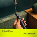 فيليبس OneBlade Pro ماكينة للوجه والجسم QP6542/10، للتشذيب والحلاقة مع مشط دقيق بـ 12 طولاً، مقاومة للماء، استخدام لاسلكي لمدة 90 دقيقة