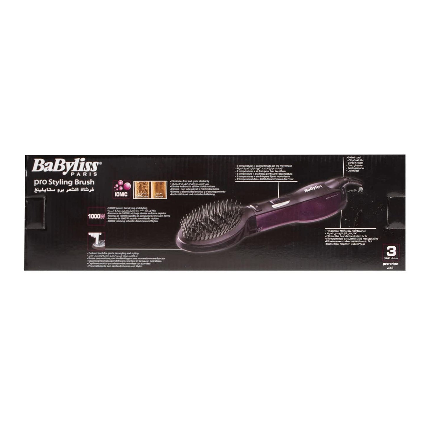 BaByliss Paddle Pro Air Styler, 1000W Powerful Styling Unisex Hairbrush, Dual Speed Temperature Setting Hair Dryer & Volumizer with Cool Air Button, Ionic Tech for Shiny Hair – AS115PSDE (Purple)