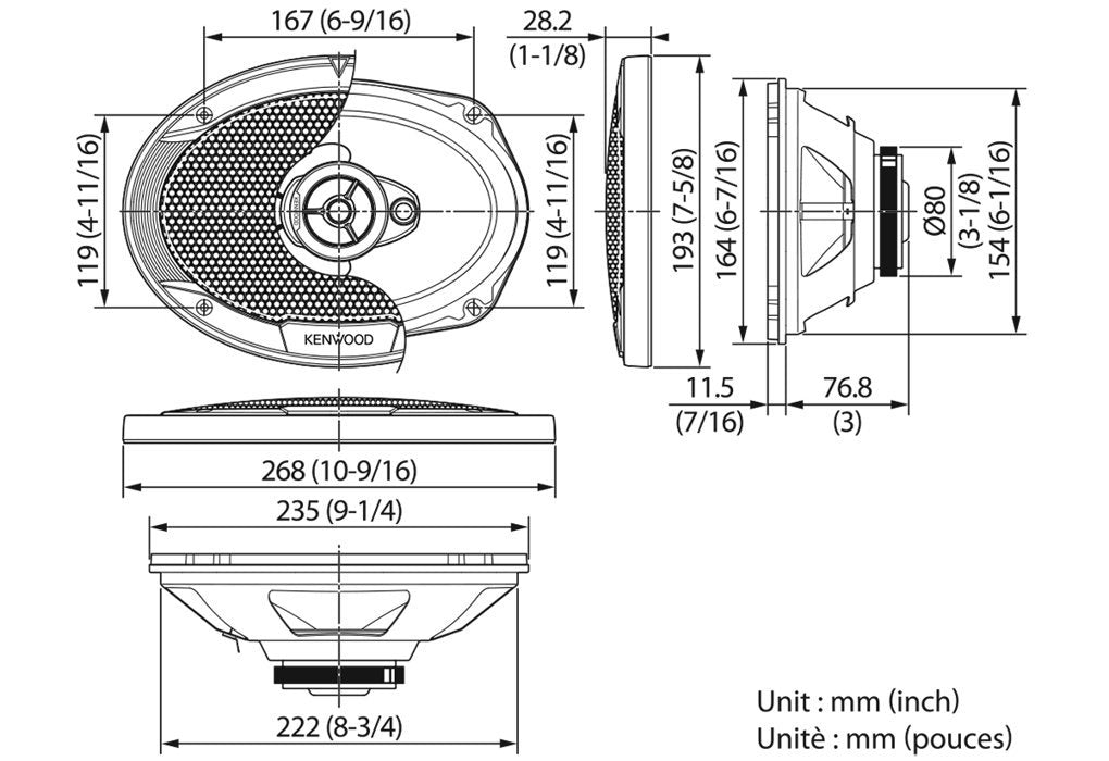 Kenwood Elliptic Speakers 3-Way 15 x 23 cm Black