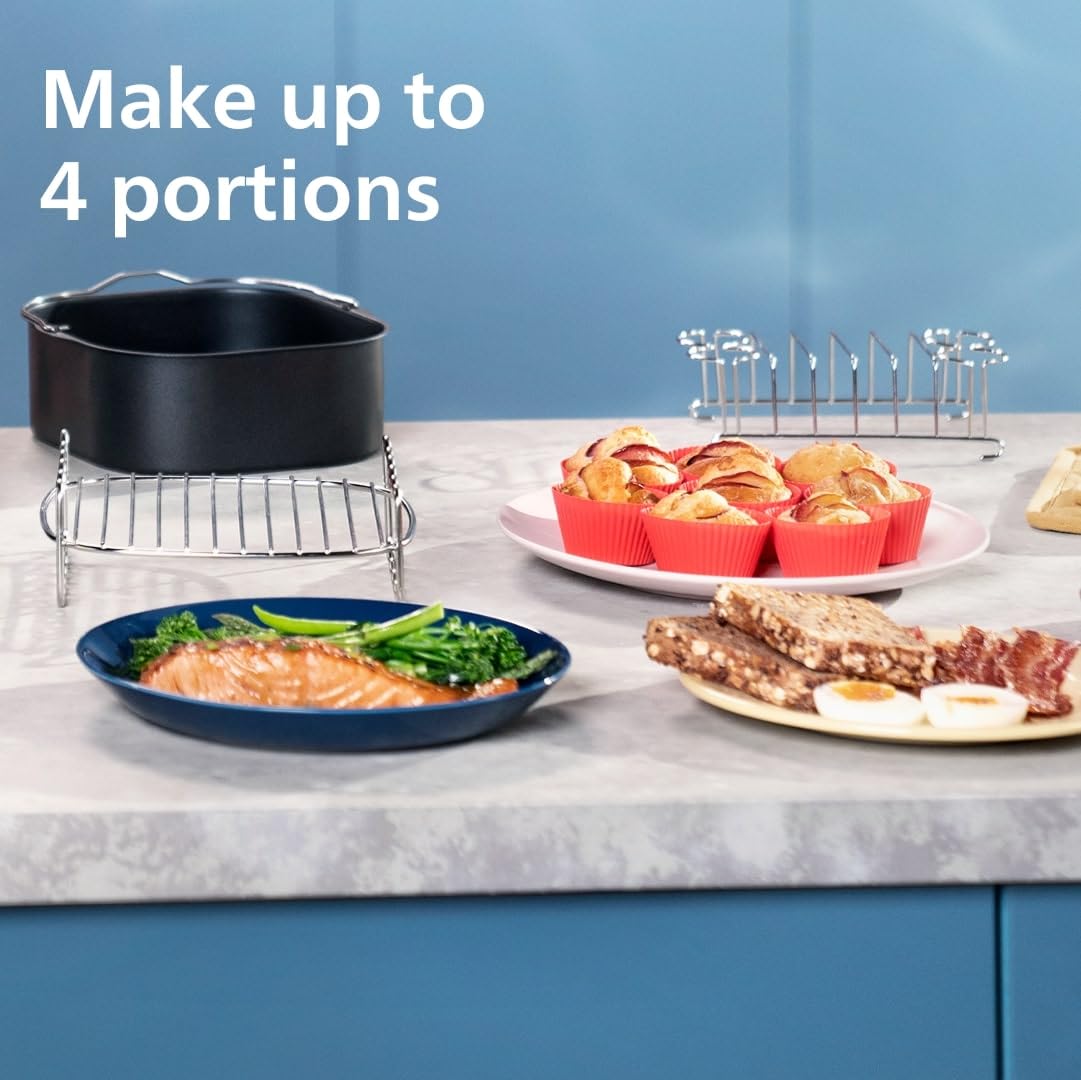 Philips Dual Basket Air Fryer 3000 Series, 8-in-1 functions, 9.5 Quarts, 2 Drawers, Auto-sync Cooking Time, 90% Less Fat, Rapid Air Technology, HomeID Recipe App, Dishwasher Safe