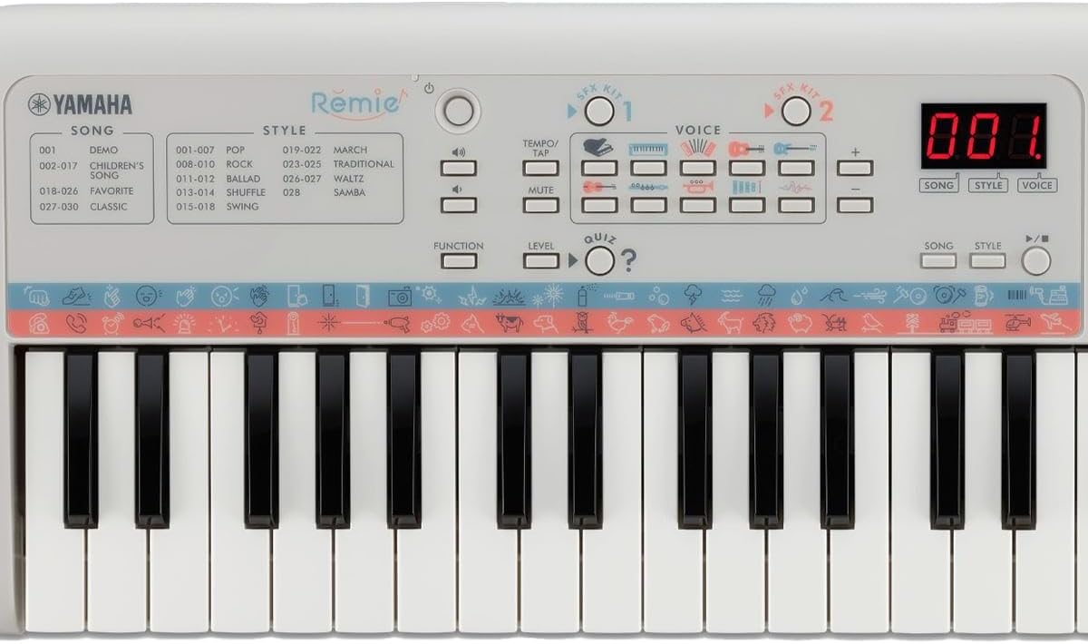 Yamaha Remie PSS-E30 - Portable and Lightweight Keyboard for Young Children, 47 Built-in Voices, 74 Sound Effects and a Quiz Mode, Fun Learning Instrument, in White