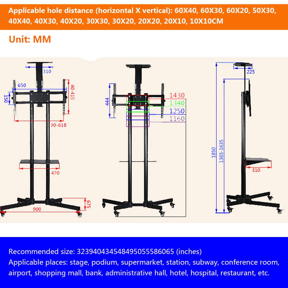 VBARV Swivel Universal TV Stand/Base - TV Cart Floor Stand for 32-55 Inch LCD LED TVs,Height Adjustable TV Mount,with Lockable Wheels, VESA 640x400mm, Holds Up To 100lbs