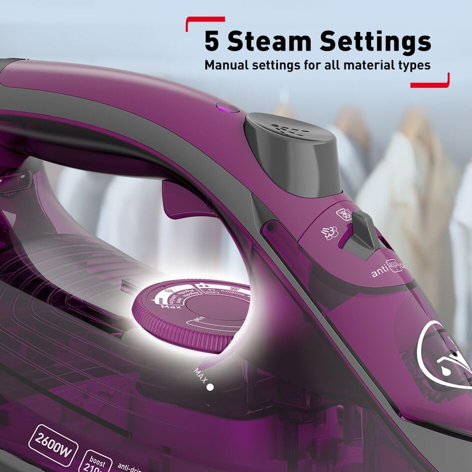 TEFAL Steam Iron | Express Steam Iron Steamer | 2600 W | 270 ml | Anti-scale | Purple | Ceramic Soleplate | 2 Years Warranty | FV2843M0