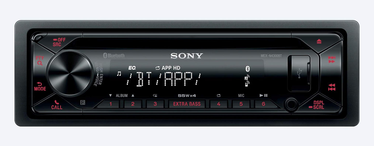 Sony MEX-N4300BT Car Radio with CD, Dual Bluetooth, USB and AUX Connection Hands-Free Calling, Single DIN CD Receiver, 4 x 55 Watts