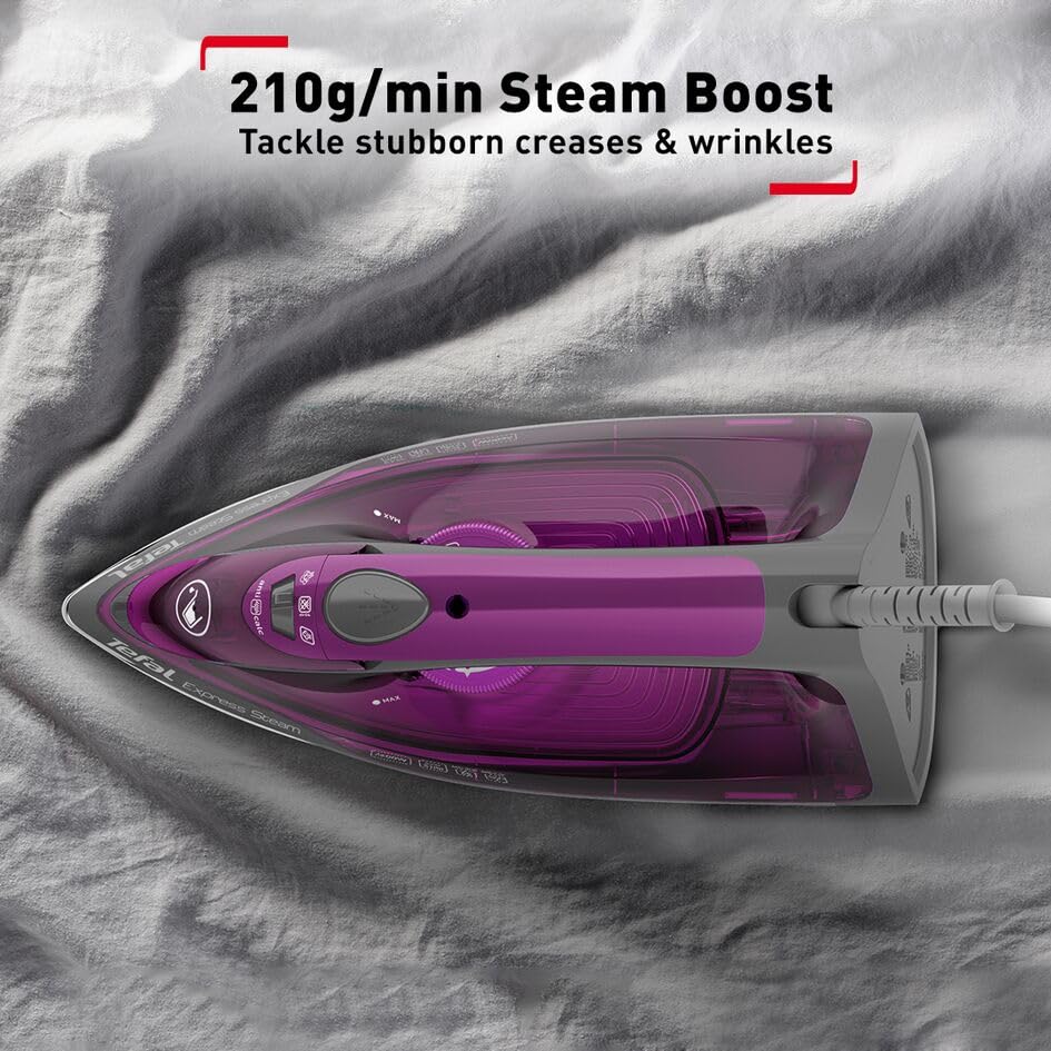 TEFAL Steam Iron | Express Steam Iron Steamer | 2600 W | 270 ml | Anti-scale | Purple | Ceramic Soleplate | 2 Years Warranty | FV2843M0