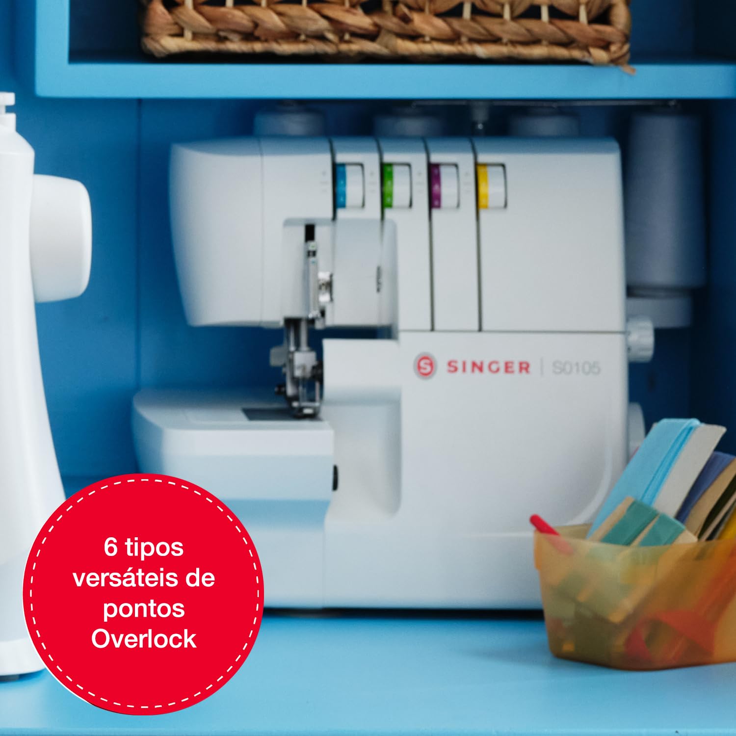 Singer SGM-S0105 Serger Overlocker Machine, 2/3/4 Thread Capacity, 6 Built-In Stitches, 1,300 Stitches Per Minute, Adjustable Stitch Length and Width, Free Arm, and LED Light