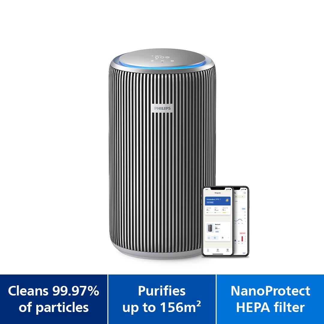 Philips Air Purifier 4200 Series, HEPA NanoProtect+Double Active Carbon Filter, CADR 600m3/h for 156m2, Quiet, Intelligent and Energy efficient, Silver (AC4220/12)