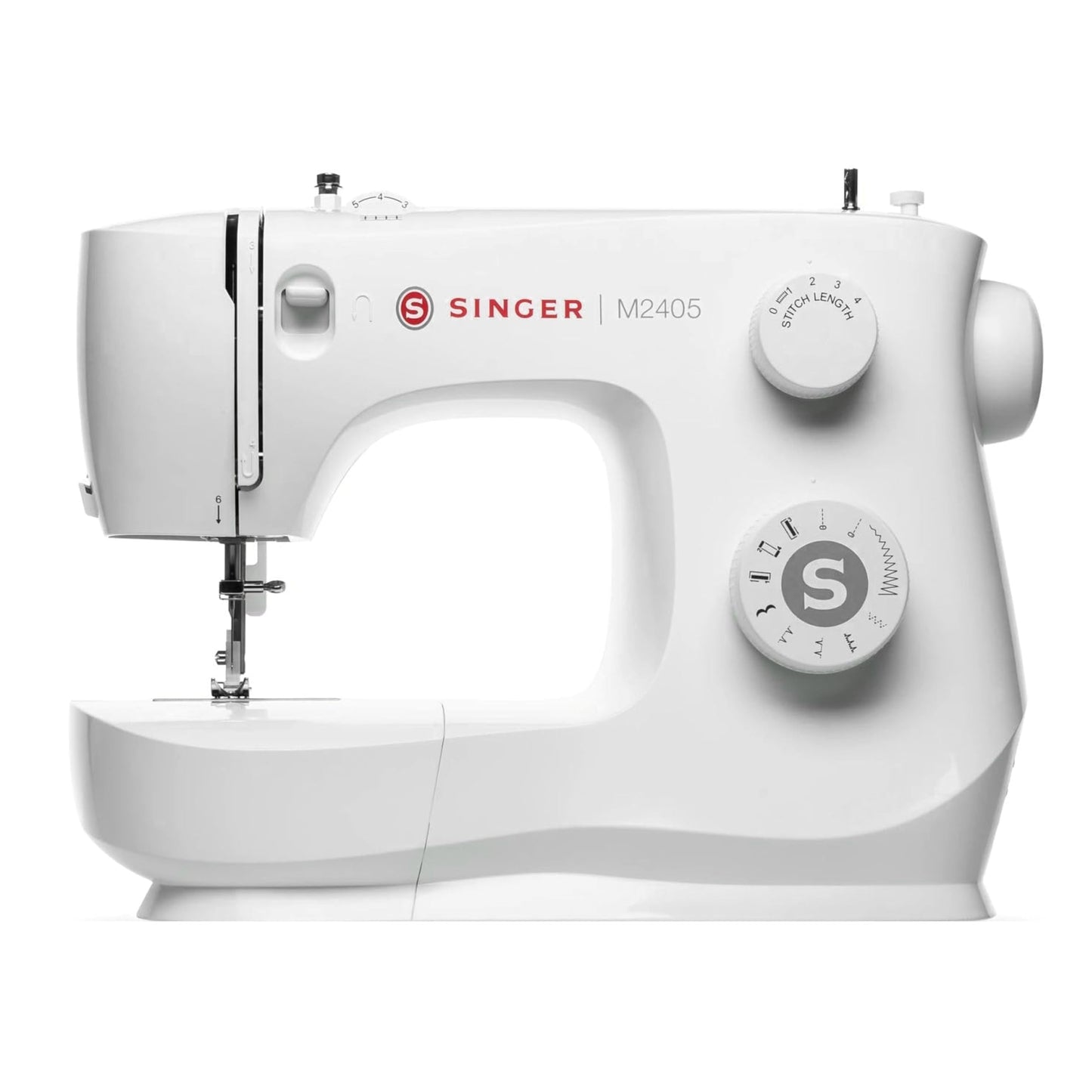 Singer M2405 Portable Sewing Machine, 8 Built-in Stitches, 4 Step Buttonhole, Foot Controller, Stitch Selection Dial, LED Light, Adjustable Stitch Length, Free Arm, Accessories Kit