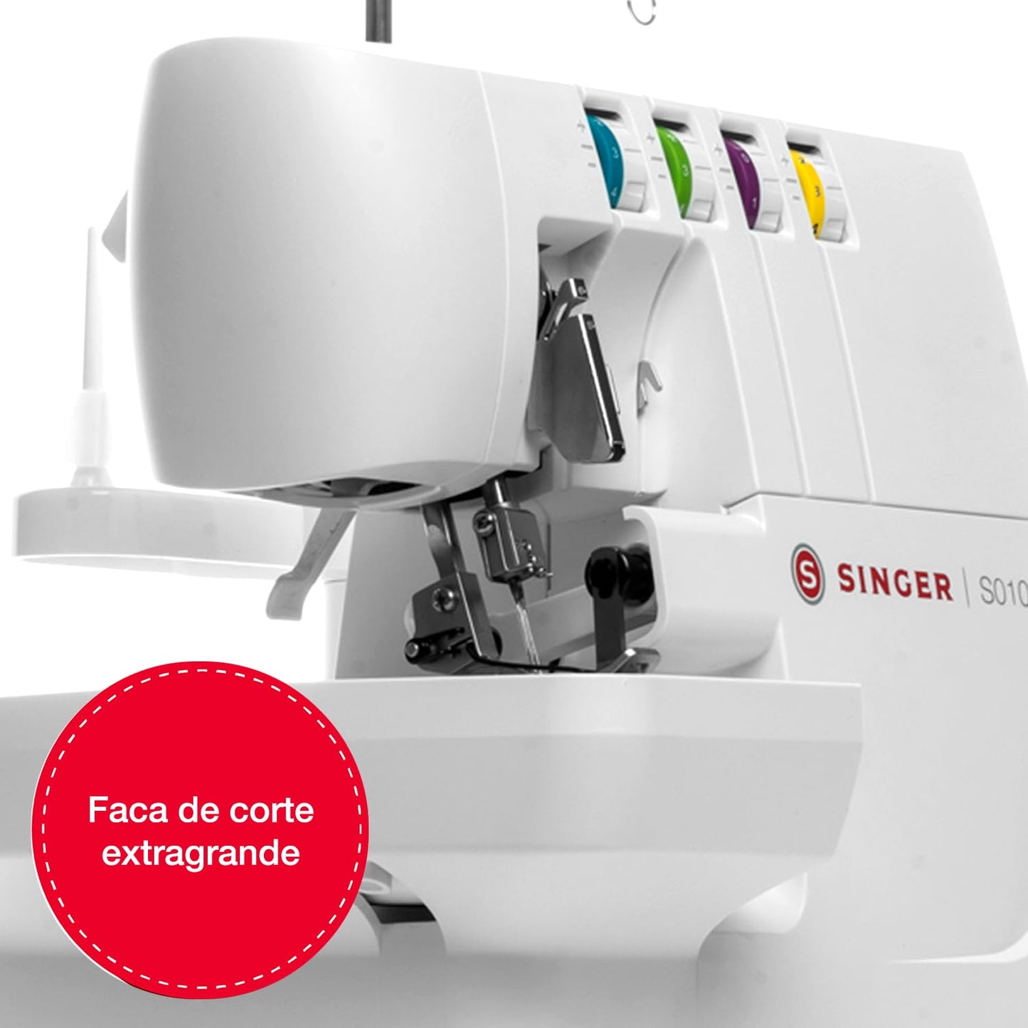 Singer SGM-S0105 Serger Overlocker Machine, 2/3/4 Thread Capacity, 6 Built-In Stitches, 1,300 Stitches Per Minute, Adjustable Stitch Length and Width, Free Arm, and LED Light